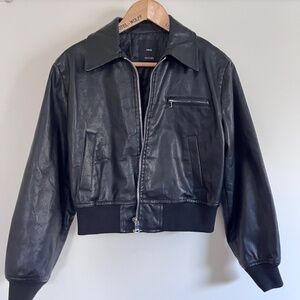 NWOT Mango MNG Faux Leather Jacket Size M Black Bomber Biker Style